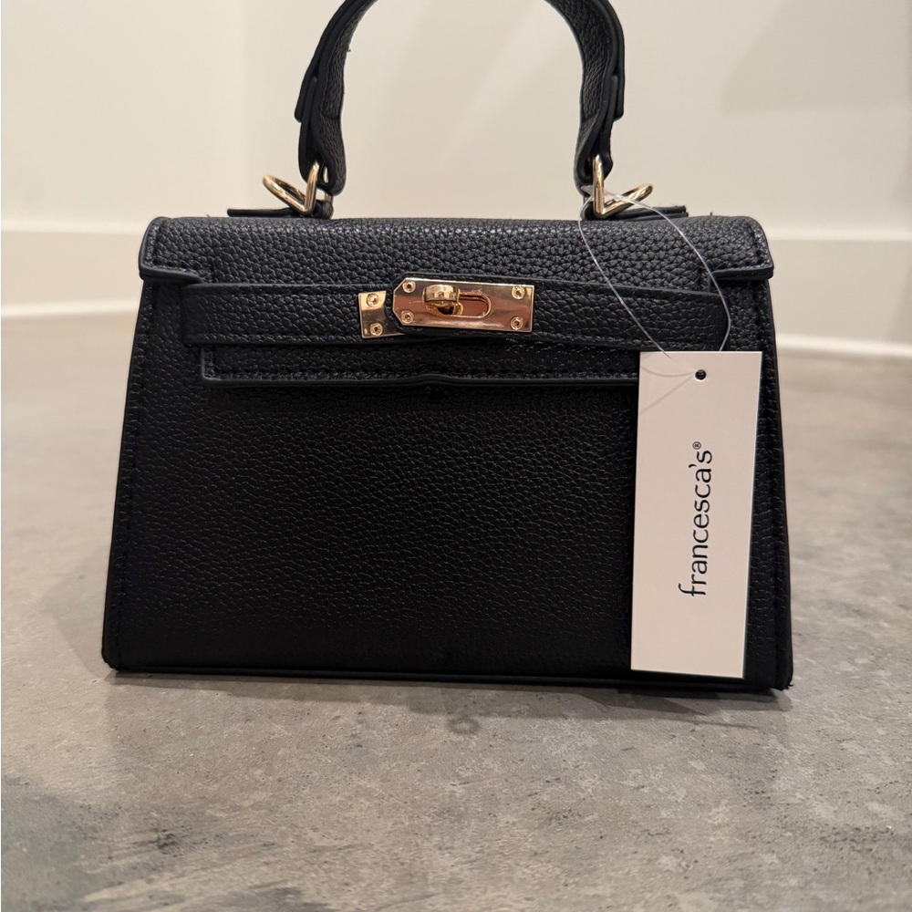 NWT Francesca's Collections Black Mini Purse / Top-Handle Bag with Gold Hardware